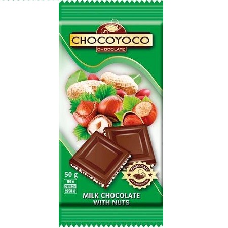 Milk chocolate 'Chocoyoco' 50g with nuts