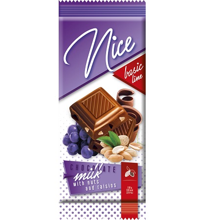 Milk chocolate 'NICE' 80g. with nuts and raisins