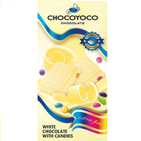 White chocolate with colored dragees 100gr.