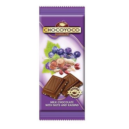 Milk chocolate 'Chocoyoco' 50g with nuts and raisins